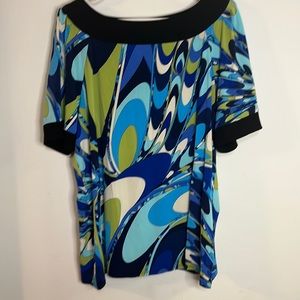 Geneology Blouse Women's Size 2X Sort Sleeve Bold Mod Print Top